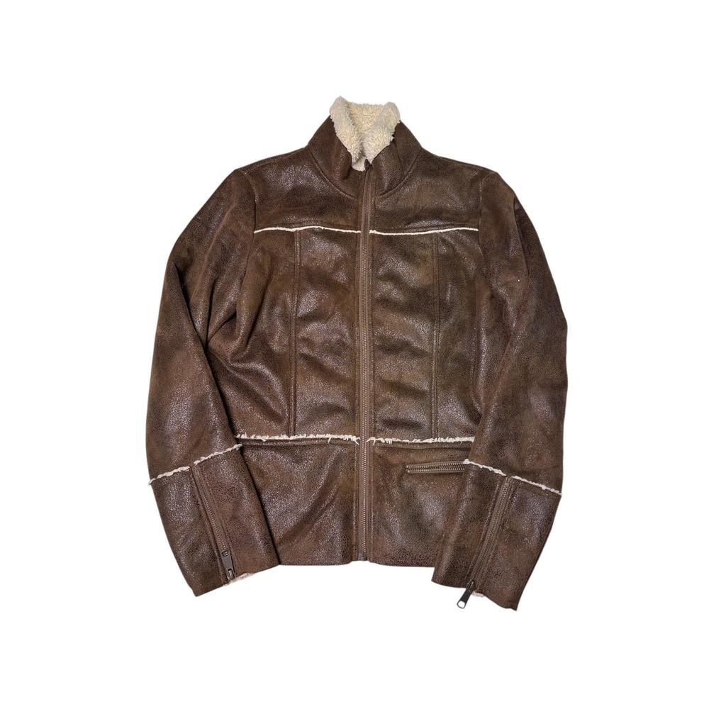 PRANA‎ Womens Brown Faux Suede Sherpa Lined Aviator Jacket Size S